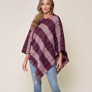 ON BLUE Burgundy Womens Poncho Fall Fashion Lightweight Sweater